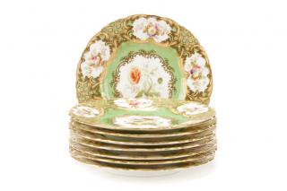 Appraisal: Set of Minton Green Gilt Floral Motif Plates Minton English