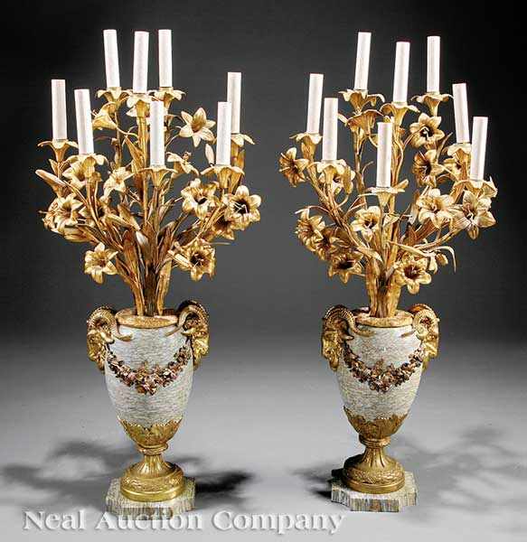 Appraisal: A Pair of Louis XVI-Style Gilt Bronze and Marble Eight-Light