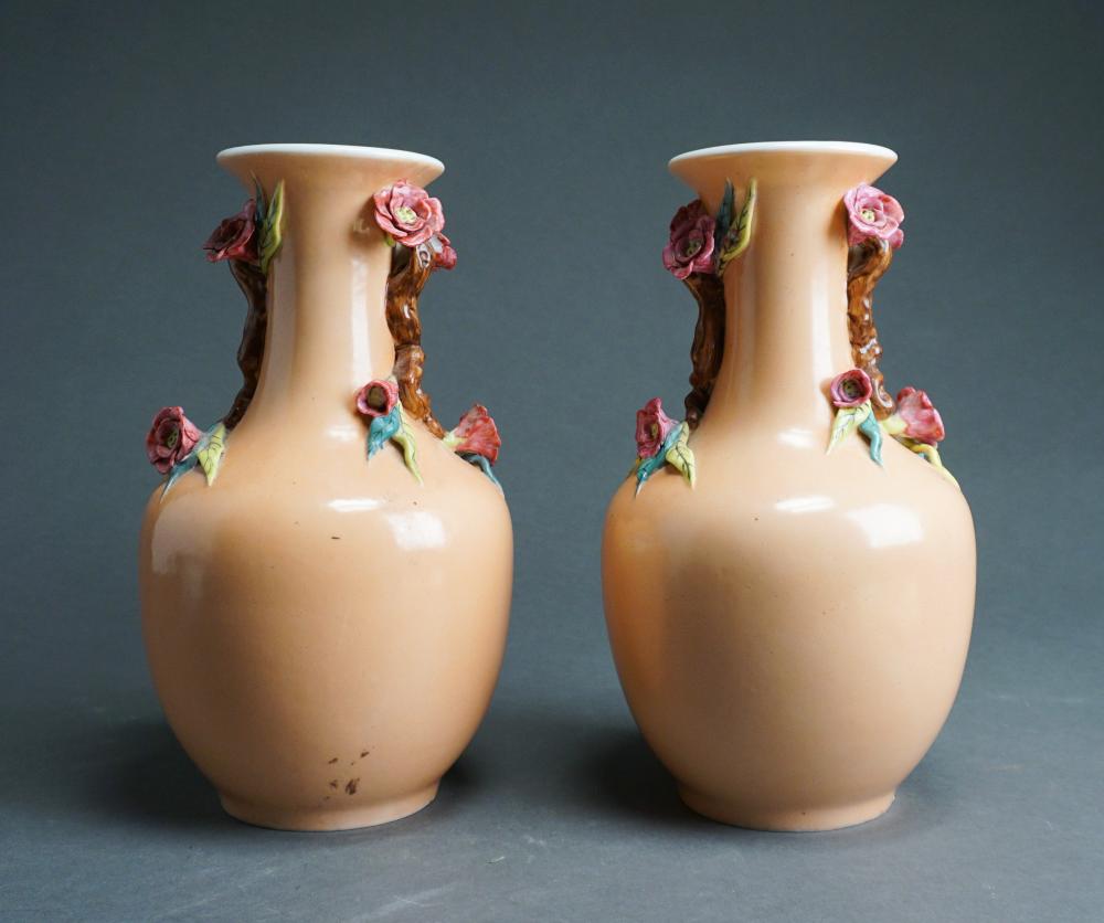 Appraisal: PAIR JAPANESE FLORAL DECORATED PORCELAIN VASES H IN CM Pair