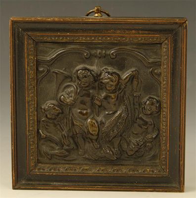 Appraisal: A th century embossed bronzed panel depicting children with musical