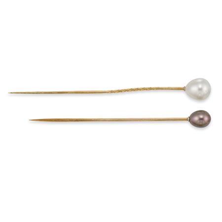 Appraisal: Two Gold and Natural Pearl Stickpins Estimate -