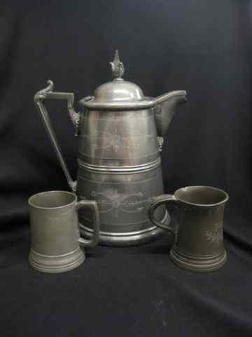 Appraisal: pcs Victorian Pewter water pitcher and two mugs