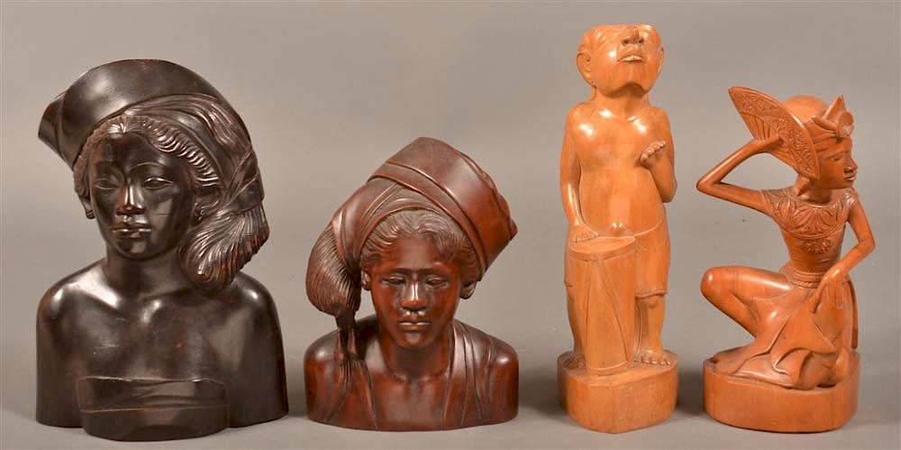 Appraisal: Vintage Figural Wood Carvings From Bali Four Vintage Figural Wood