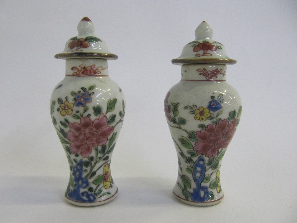 Appraisal: Pair of small Chinese famille verte jars and covers def