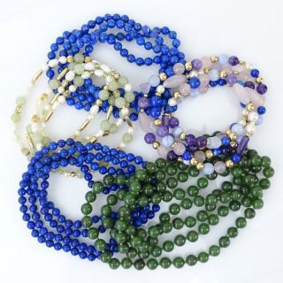 Appraisal: Lot of Five Semi-Precious Bead Necklaces Includes Jade Lapis Rose