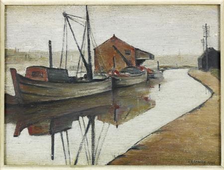 Appraisal: LAWRENCE STEPHEN LOWRY R A BRITISH - BARGES ON THE