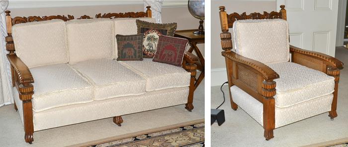 Appraisal: THREE PIECE OAK JACOBIAN STYLE LOUNGE SUITE