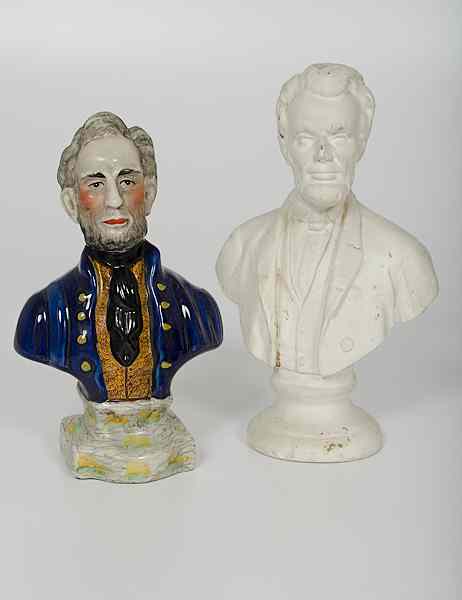 Appraisal: Abraham Lincoln Staffordshire and Plaster Busts A Staffordshire polychrome porcelain