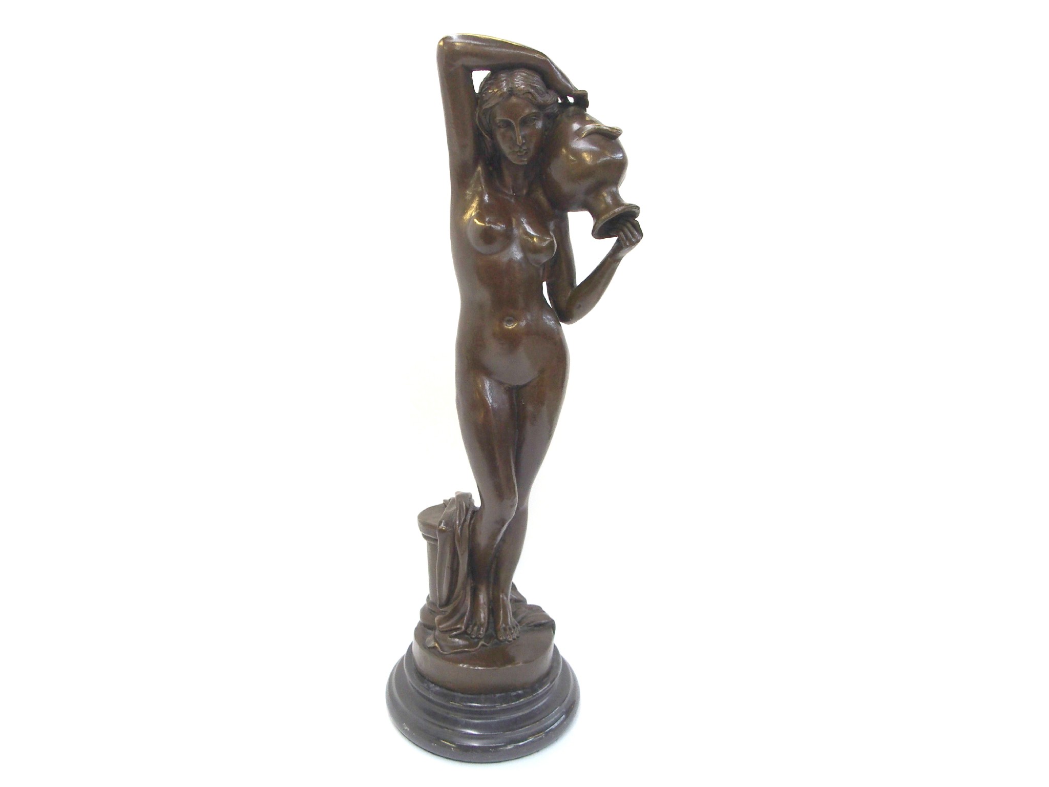 Appraisal: Bronzed metal sculpture of a woman carrying a pot