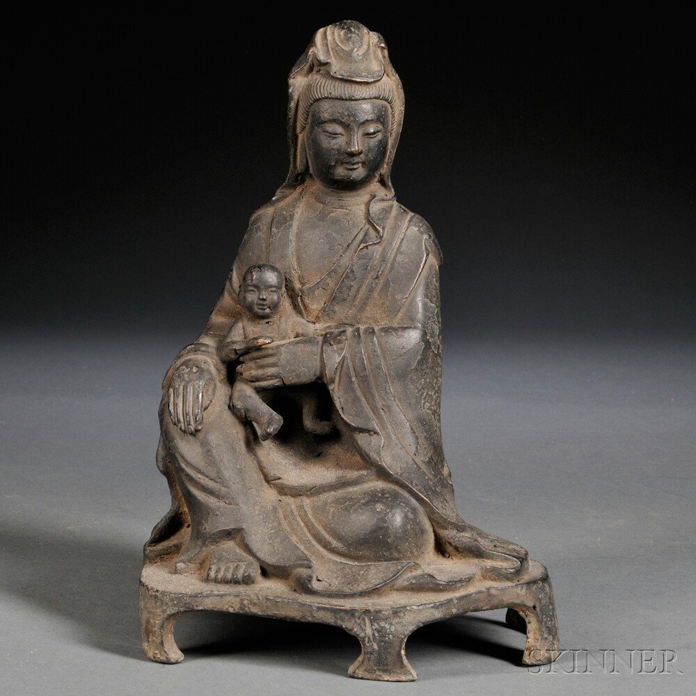 Appraisal: Cast Iron Figure of Guanyin China th th century depicted