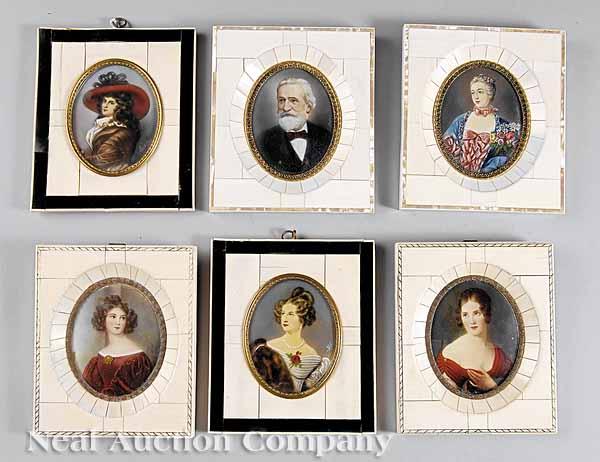 Appraisal: A Group of Six Continental Portrait Miniatures on Ivory late