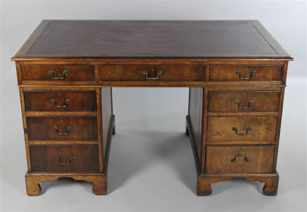 Appraisal: MAHOGANY AND LEATHER PEDESTAL PARTNERS DESK CIRCA the rectangular top