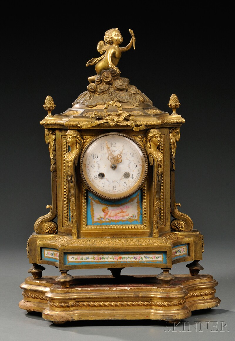 Appraisal: Sevres-style Porcelain and Gilt-bronze Mantel Clock late th century cast