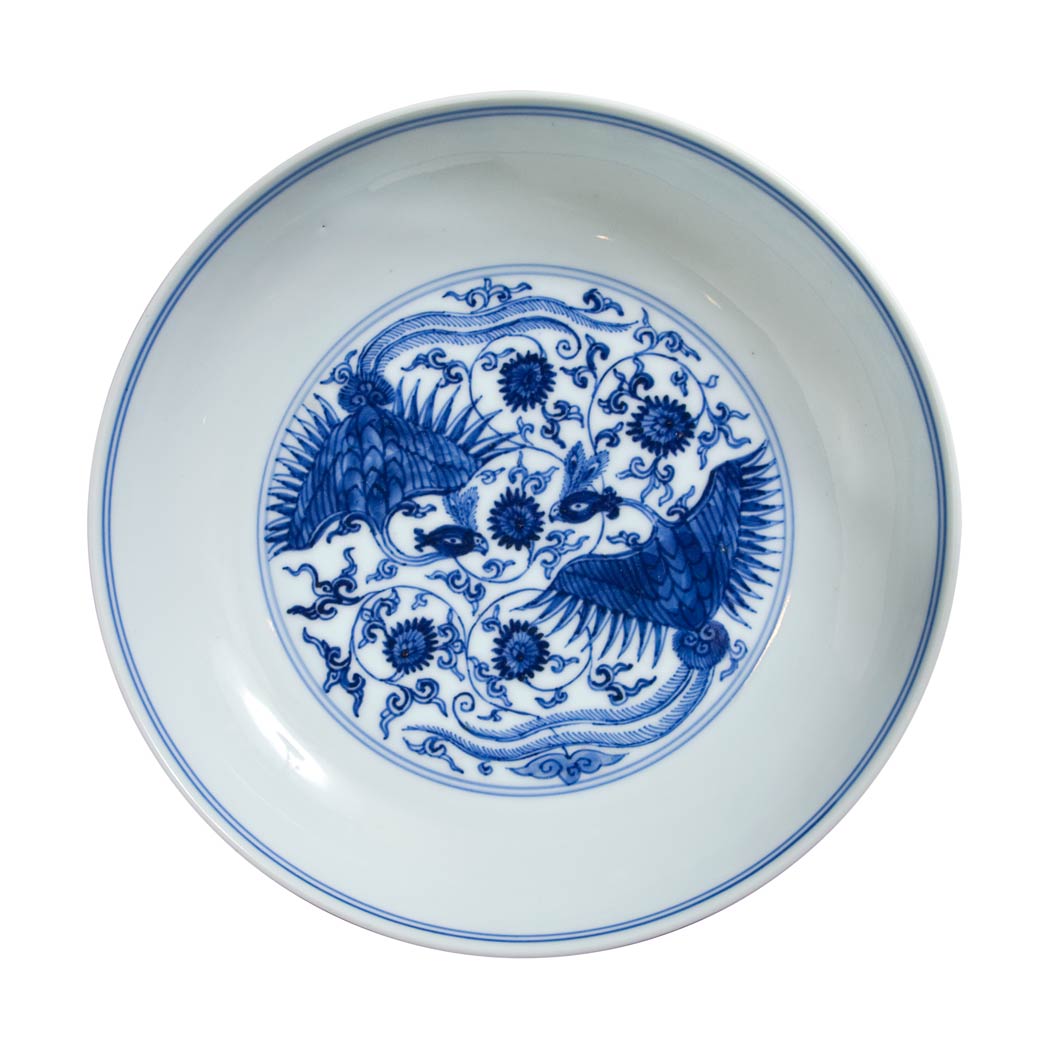 Appraisal: Chinese Blue and White Glazed Porcelain Dish Qing Dynasty The