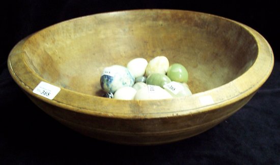 Appraisal: A quantity of mineral eggs together with a large fruitwood