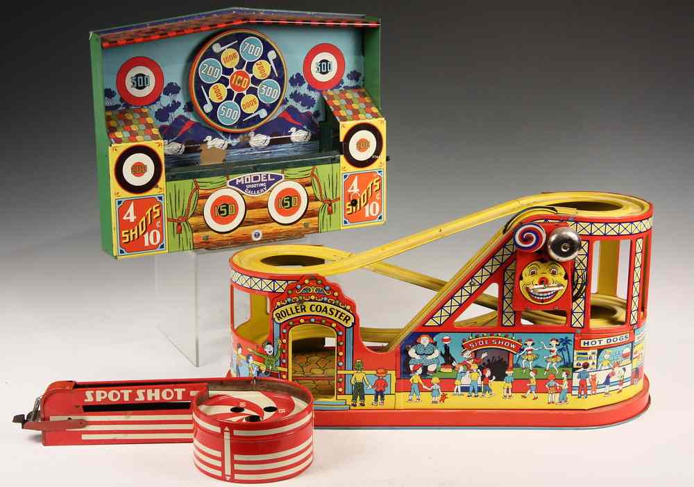 Appraisal: TIN LITHO TOY ROLLER COASTER SHOOTING GALLERY MARBLE GAME -