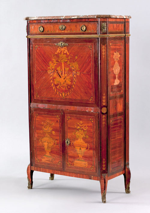 Appraisal: Louis XV marquetry secretaire a abattant ca with ormolu mounts