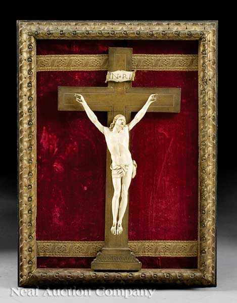 Appraisal: A Continental Carved Ivory Crucifix th c probably Italian original