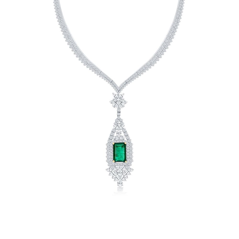 Appraisal: EMERALD AND DIAMOND NECKLACE Item Setting K W Color Weight