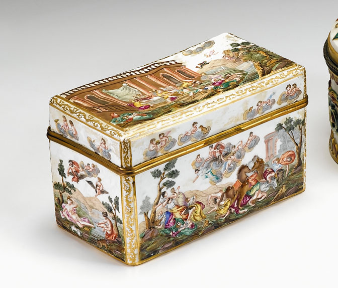 Appraisal: Capodimonte box late th early th century Rectangular decorated in