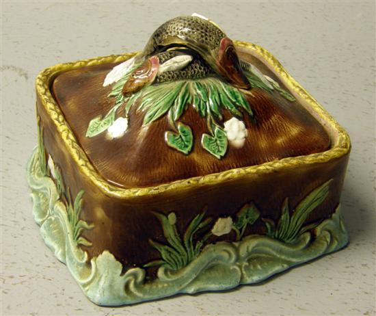 Appraisal: Victorian Majolica rectangular sardine dish and cover with moulded floral