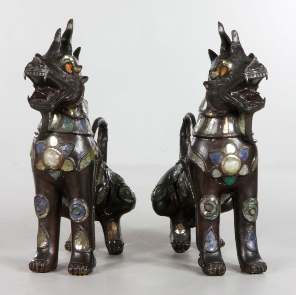 Appraisal: - Pair of Chinese Bronze Foo Dogs Pair of Chinese