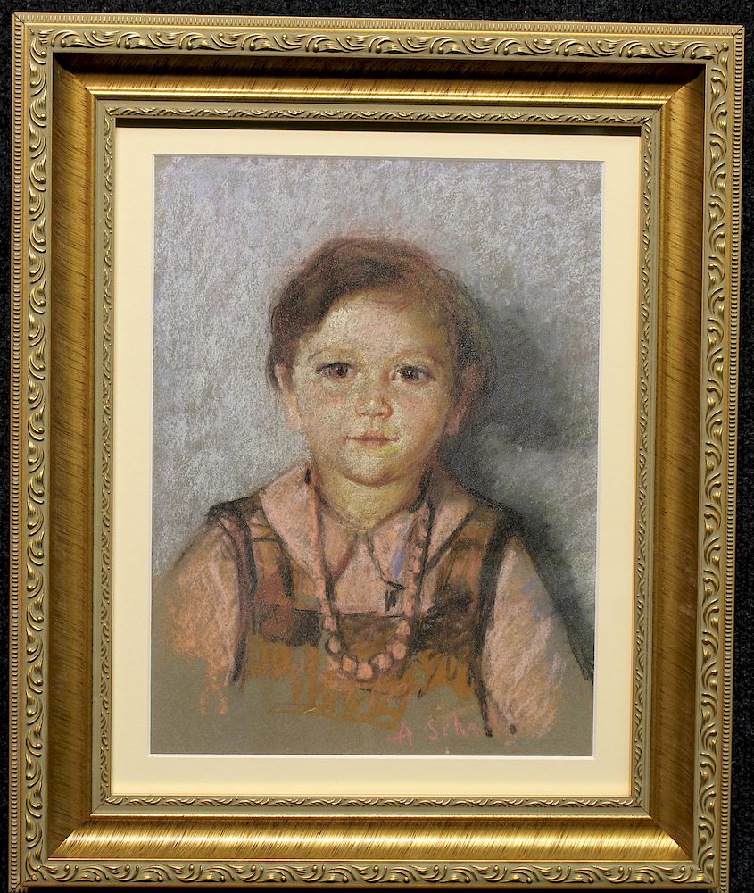 Appraisal: Signed American 's Portrait of Young Girl Signed American School