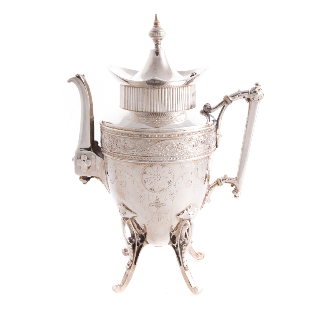 Appraisal: Ornate silver plated coffee pot c by Simpson Hall and