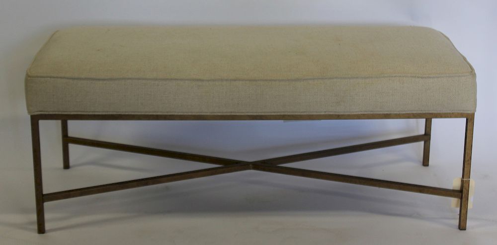 Appraisal: MIDCENTURY Style Gilt Metal Upholstered Bench From a Scarsdale estate