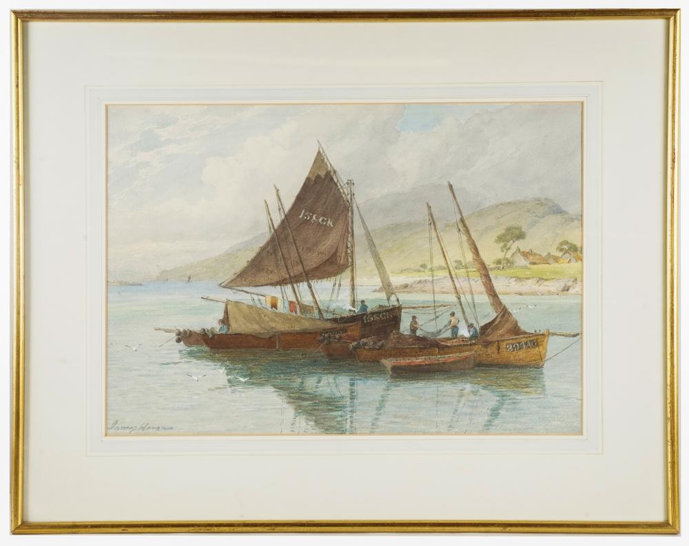 Appraisal: JAMES HERON - FISHING BOATS - LOCH FINE circa watercolor