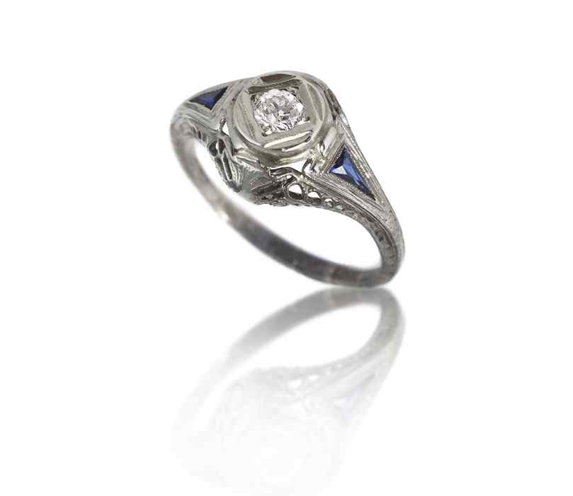 Appraisal: K DECO FILIGREE DIAMOND RING K white gold filigree ring