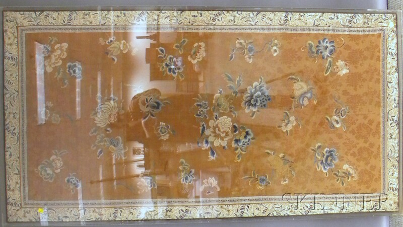 Appraisal: Large Framed Chinese Embroidered Silk Floral Pattern Panel in a