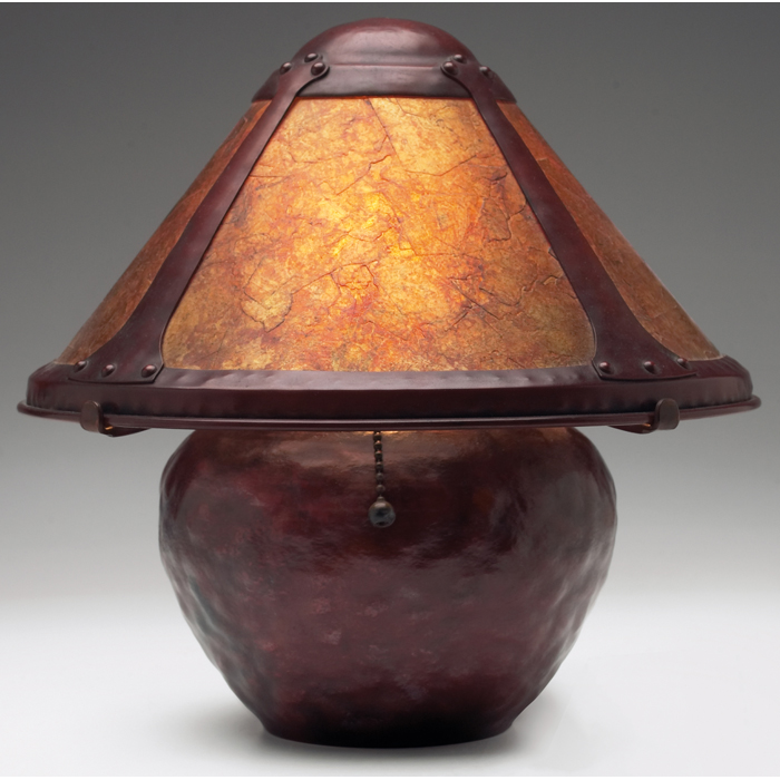 Appraisal: Michael Adams boudoir lamp warty' copper base holding a copper