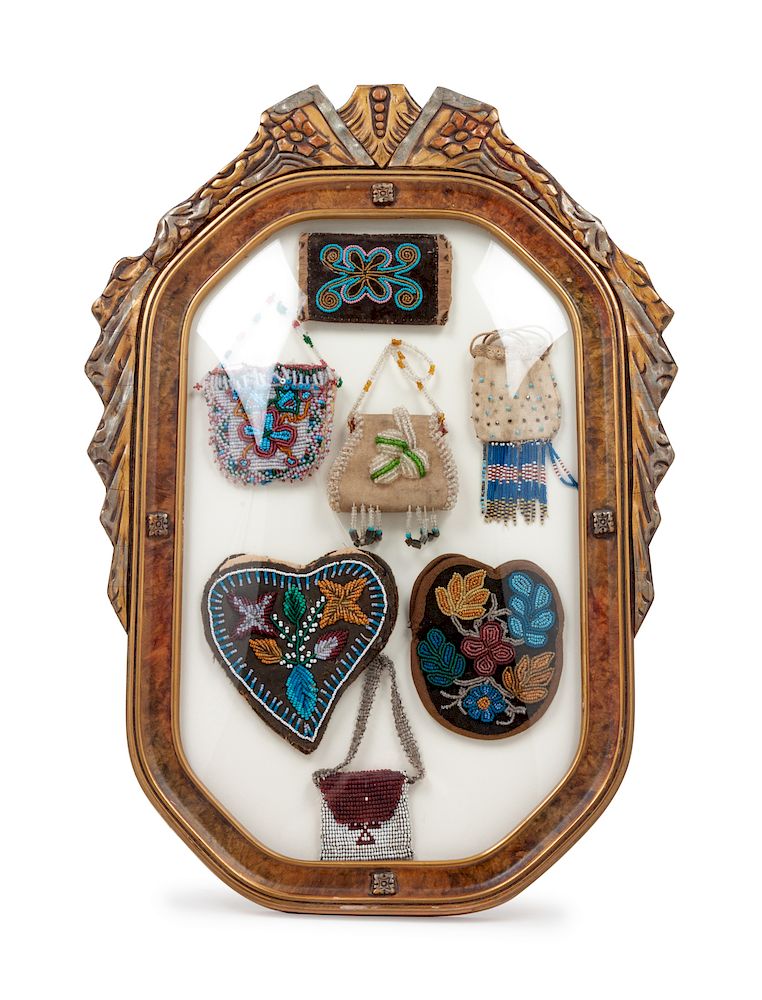 Appraisal: Collection of Eastern Woodlands Beaded Bags in Victorian Frame size