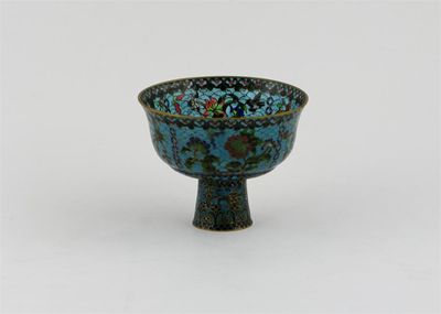 Appraisal: A Chinese plique jour stem cup decorated with birds above