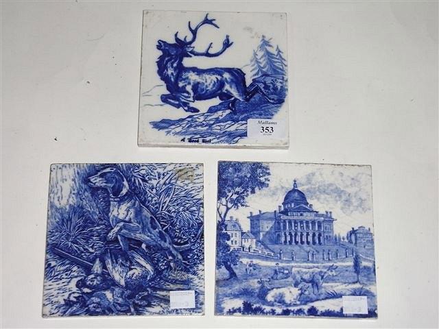 Appraisal: THREE JOSIAH WEDGWOOD SONS TILES black and white of animals