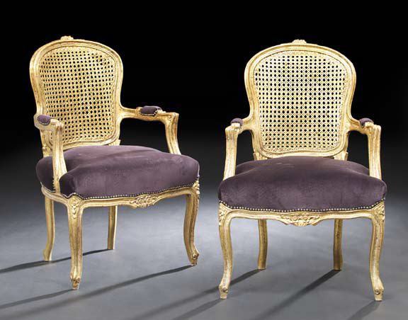 Appraisal: Pair of Louis XV-Style Giltwood Fauteuils each with a shaped