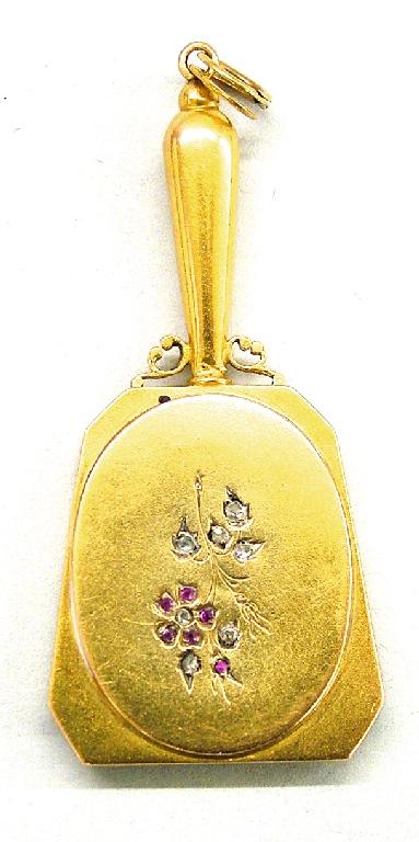 Appraisal: Unusual ct diamond and ruby set miniature mirror high overall