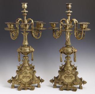 Appraisal: Pair of French Bronze Six Light Candelabra th c Pair