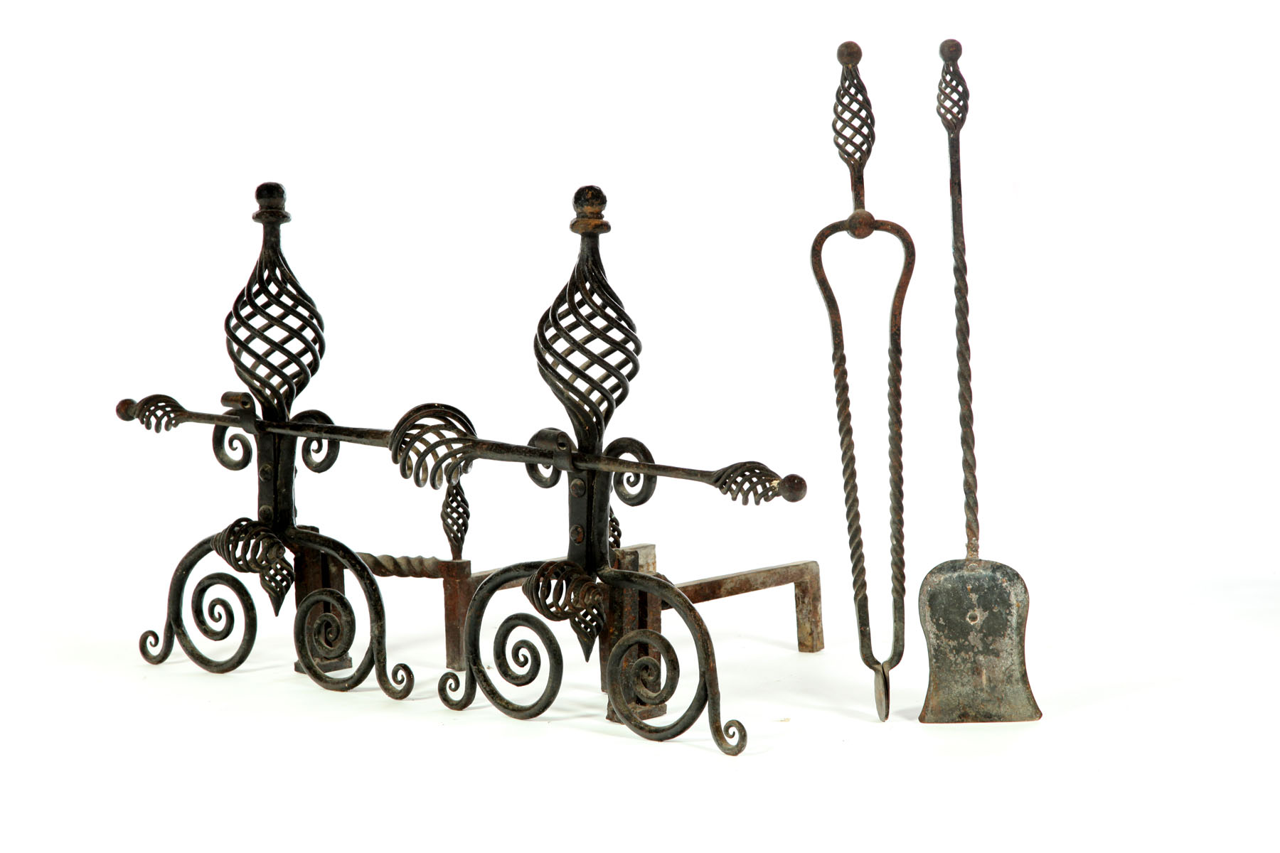 Appraisal: PAIR OF WROUGHT IRON ANDIRONS American nd half- th century