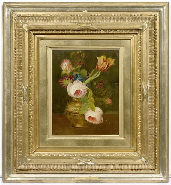 Appraisal: FRANCE TH CENTURY Still life with roses and tulips Oil