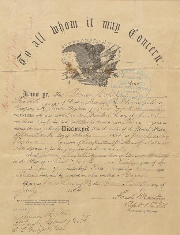 Appraisal: Civil War discharge letter Private from A Company rd Regiment