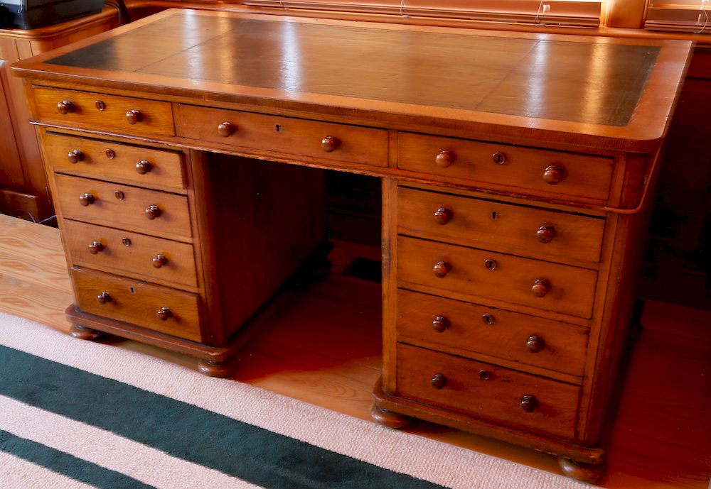 Appraisal: th Century English Oak Kneehole Desk Exclusive on Bidsquare th