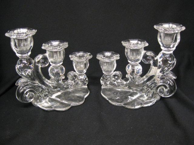 Appraisal: Pair of Crystal Candelabra triple sconce Cambridge or Fostoria excellent