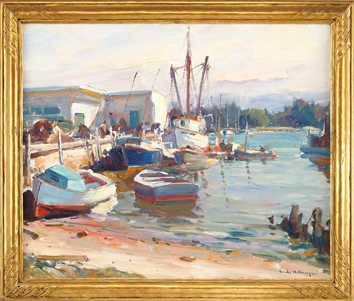 Appraisal: EMILE ALBERT GRUPPE American - FISHING DOCKS NAPLES Oil on