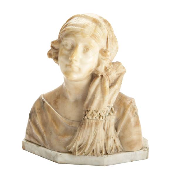 Appraisal: An Italian carved alabaster bust of a maiden inscribed indistinctly