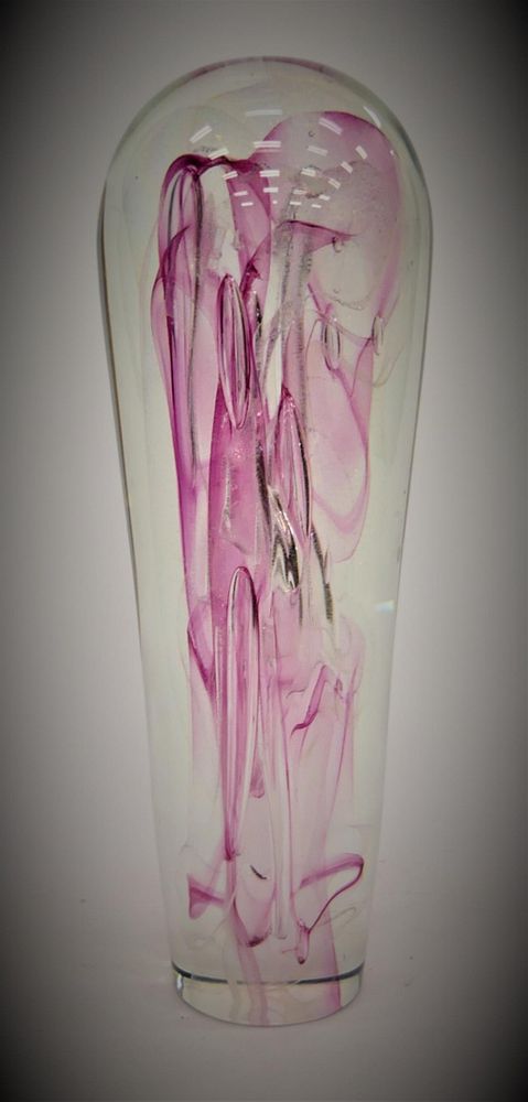 Appraisal: SIGNED TALL STUDIO ART GLASS OBLONG SCULPTURE A studio art