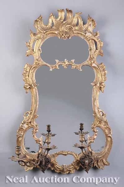 Appraisal: An Antique Continental Carved and Giltwood Girandole Mirror the rocaille