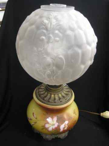 Appraisal: Victorian Banquet Lamp floral base raised satin global electrified