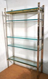 Appraisal: KARL SPRINGER style Brass Chrome Etagere Wall U KARL SPRINGER